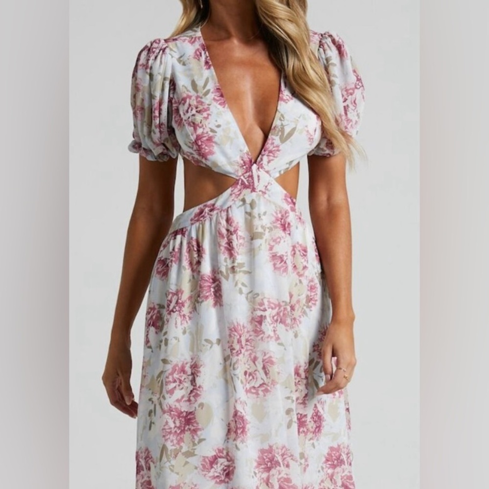 NWT SHOWPO. Floral Pink and White Women's Dress